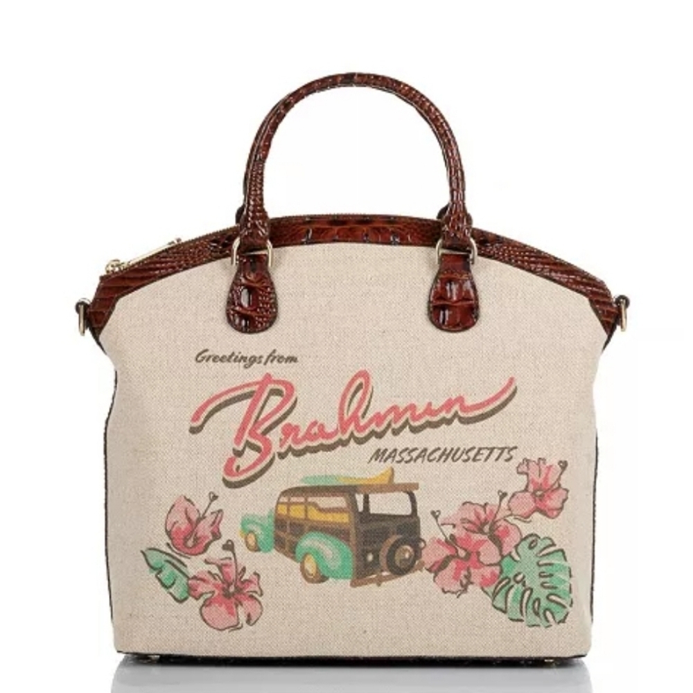 🤎🔹️Brahmin🔹️ Large Duxbury in PECAN PIPA Canvas & Leather - Picture 1 of 7